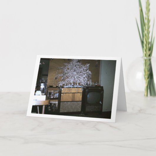 ホワイトクリスマスツリーレトロTVヴィンテージ シーズンカード (正面)