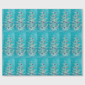 ホワイトクリスマスツリーヴィンテージ紫ピンクブルー ラッピングペーパー (フラット)