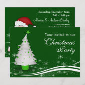 ホワイトクリスマスツリー＆サンタクロースのクリスマスパーティー 招待状 (正面/裏面)