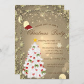 ホワイトクリスマスツリー、星のクリスマス会社のパーティー 招待状 (正面/裏面)
