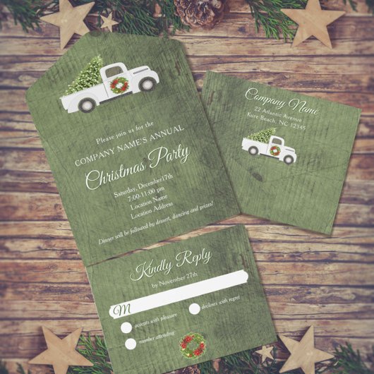 ホワイトクリスマストラックグリーンウッド会社のパーティー オールインワン招待状