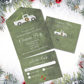 ホワイトクリスマストラックグリーンウッド会社のパーティー オールインワン招待状
