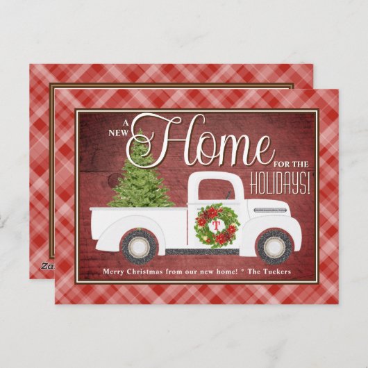 ホワイトクリスマストラックレッドプレイドウッド移動 ポストカード (正面/裏面)