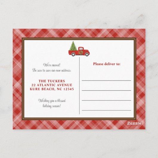 ホワイトクリスマストラックレッドプレイドウッド移動 ポストカード (裏面)