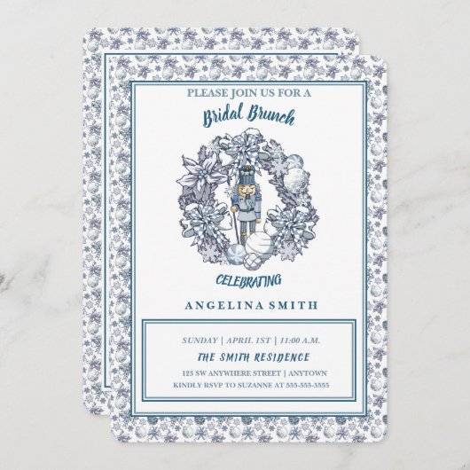 ホワイトクリスマスナツクラッカーリースブライダルブランチ 招待状 (正面/裏面)