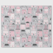 ホワイトクリスマスハウスオングレーラッピング紙 ラッピングペーパー (フラット)