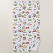 ホワイトクリスマスハッピーサンタとトナカイのパターン ビーチタオル (正面)