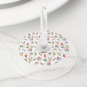 ホワイトクリスマスハッピーサンタとトナカイのパターン ワイングラスタグ (クローズアップ)