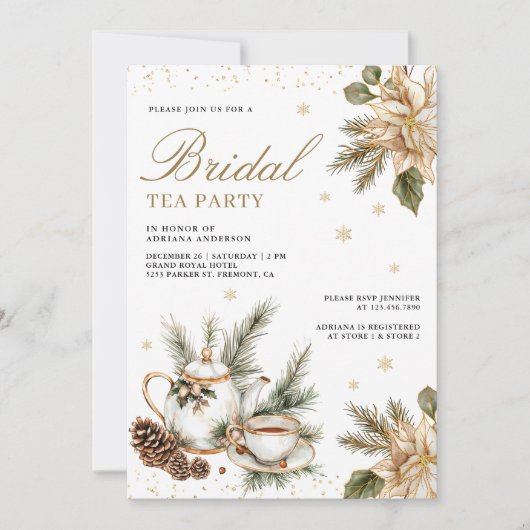 ホワイトクリスマスフローラティーパーティーブライダルシャワー 招待状 (正面)