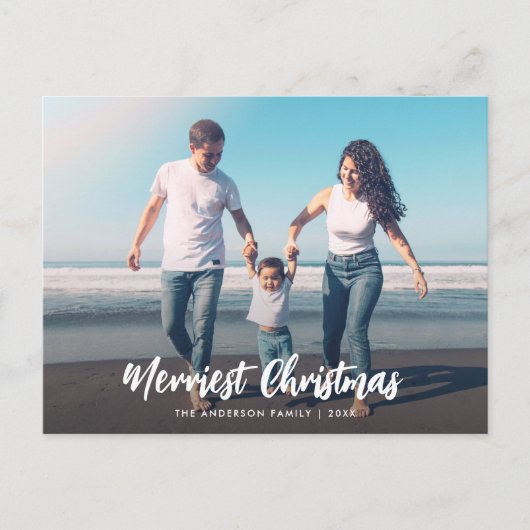 ホワイトクリスマスブラシスクリプトオーバーレイフォトカード ポストカード (正面)