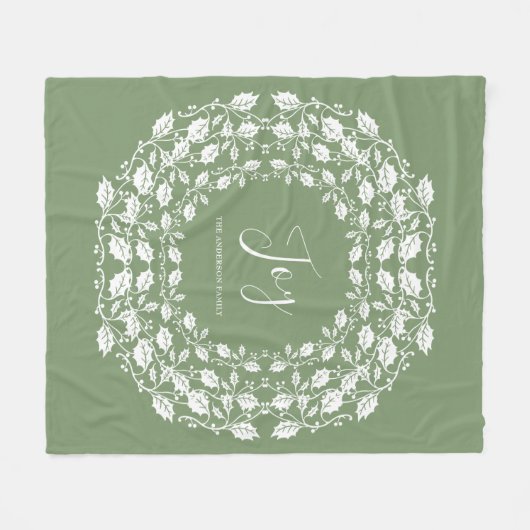 ホワイトクリスマスホリー喜び |緑パーソナライズされた色 フリースブランケット (正面(横))