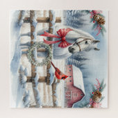 ホワイトクリスマスホースと（鳥）ショウジョウコウカンチョウ農業 ジグソーパズル (横)