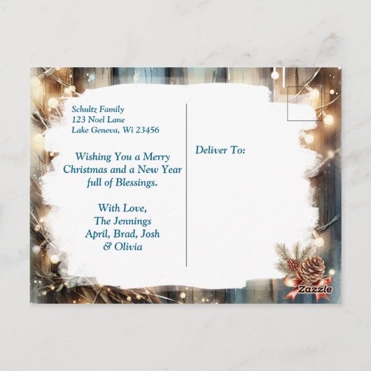 ホワイトクリスマスホースと（鳥）ショウジョウコウカンチョウ農業 ポストカード (裏面)