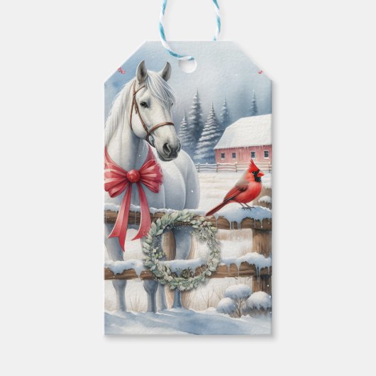 ホワイトクリスマスホースと（鳥）ショウジョウコウカンチョウ ギフトタグ (正面)