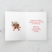 ホワイトクリスマスホースと（鳥）ショウジョウコウカンチョウ パーソナライズされた シーズンカード (内部)
