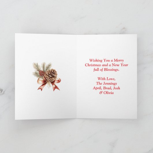 ホワイトクリスマスホースと（鳥）ショウジョウコウカンチョウ パーソナライズされた シーズンカード (内部)