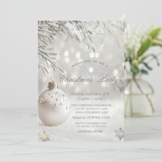 ホワイトクリスマスボール、スノーフレーク会社のパーティー 招待状 (スタンド正面)