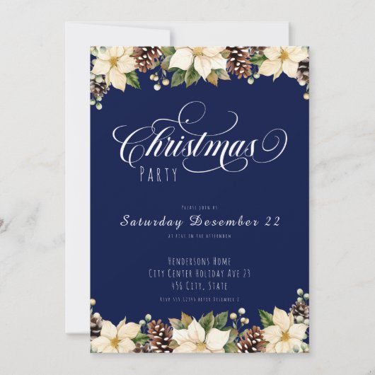 ホワイトクリスマスポインセチア青パーティー 招待状 (正面)
