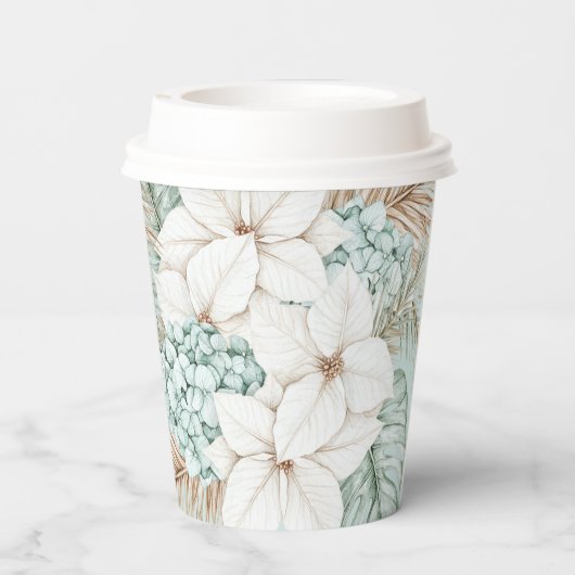 ホワイトクリスマスポインセチア | 冬のビーチ結婚式 紙コップ (裏面)