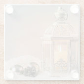 ホワイトクリスマスランタンとオーナメント ガラスコースター (裏面)