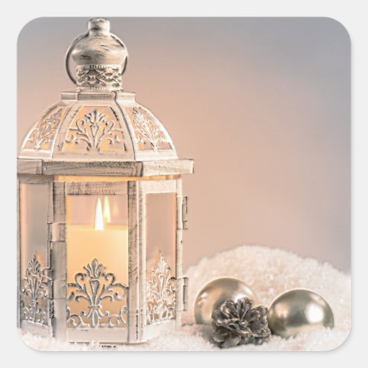 ホワイトクリスマスランタンとオーナメント スクエアシール (正面)