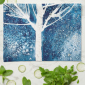 ホワイトクリスマス樺の木ツリー雪 キッチンタオル (折り畳み)