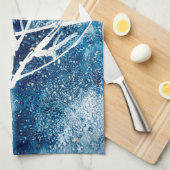 ホワイトクリスマス樺の木ツリー雪 キッチンタオル (四つ折り)