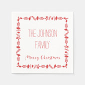 ホワイトクリスマス紙ナプキン離れと赤 スタンダードカクテルナプキン (正面)