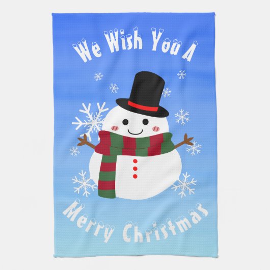 ホワイトクリスマス雪だるま キッチンタオル (縦)