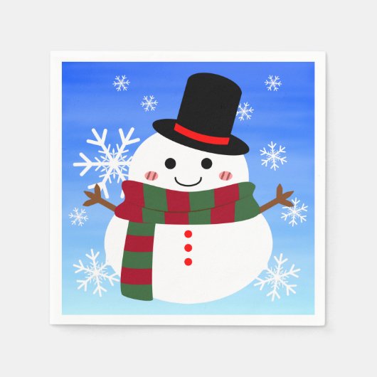 ホワイトクリスマス雪だるま スタンダードカクテルナプキン (正面)