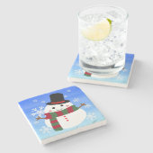 ホワイトクリスマス雪だるま ストーンコースター (横)
