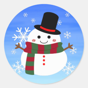 ホワイトクリスマス雪だるま ラウンドシール