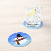 ホワイトクリスマス雪だるま ラウンドペーパーコースター (インサイチュ)