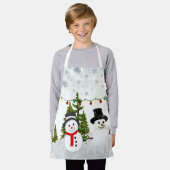 ホワイトクリスマス雪だるま/雪のシーン子供へ エプロン (着用した状態)