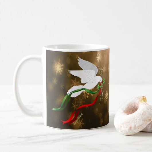 ホワイトクリスマス鳩 コーヒーマグカップ (ドーナツ)