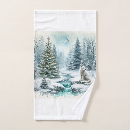 ホワイトクリスマス アークティックフォックス ハンドタオル (ハンドタオル)