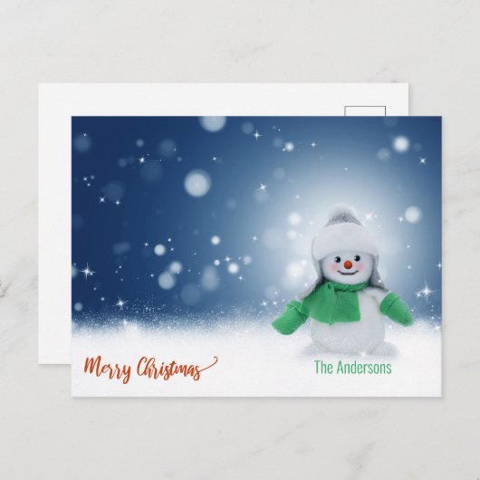 ホワイトクリスマス　ユーモアのある雪だるまのクリスマスカード シーズンポストカード (正面/裏面)