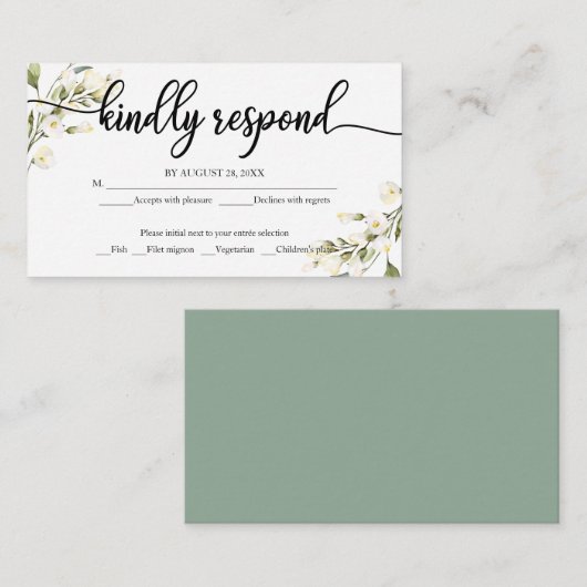 ホワイトクリームウォーターカラーフローラウェディングRSVP エンクロージャーカード