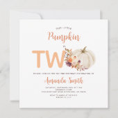 ホワイトクリームオレンジかぼちゃは2つの誕生日フラワーリング 招待状 (正面)