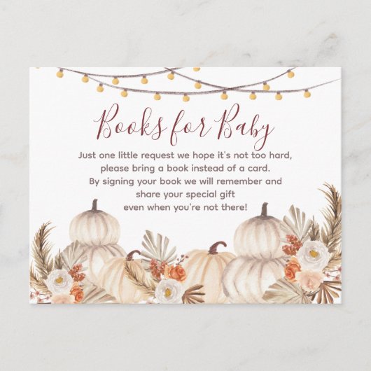 ホワイトクリームカボチャのフローラブックベビー インビテーションポストカード (正面)