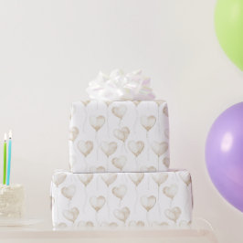 ホワイトクリームハートバルーン誕生日 ラッピングペーパー