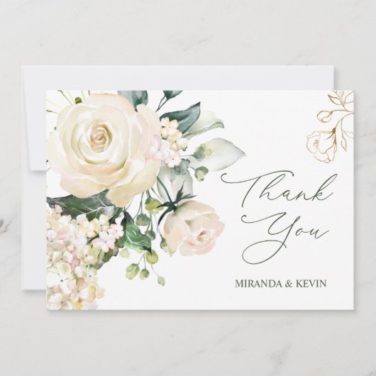 ホワイトクリームバラあじさい結婚さんありがとう サンキューカード (正面)