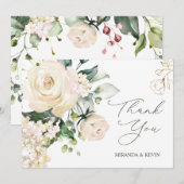 ホワイトクリームバラあじさい結婚さんありがとう サンキューカード (正面/裏面)