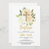 ホワイトクリームバラバプテスマ招待状 招待状 (正面/裏面)