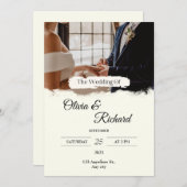 ホワイトクリームフォト結婚式招待状 招待状 (正面/裏面)