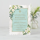 ホワイトクリームフラワースペインのズ1stバースデーバプテスマ 招待状 (スタンド正面)