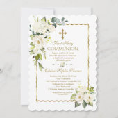 ホワイトクリームフラワーズファースト金ゴールド聖餐式 招待状 (正面)