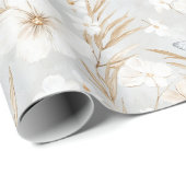 ホワイトクリームフラワーズブルー蝶ブライダルシャワー ラッピングペーパー (ロールコーナー)