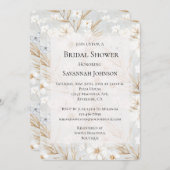 ホワイトクリームフラワーズブルー蝶ブライダルシャワー 招待状 (正面/裏面)