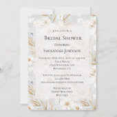ホワイトクリームフラワーズブルー蝶ブライダルシャワー 招待状 (正面)